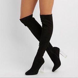 NEW black over the knee boots with a clear heel